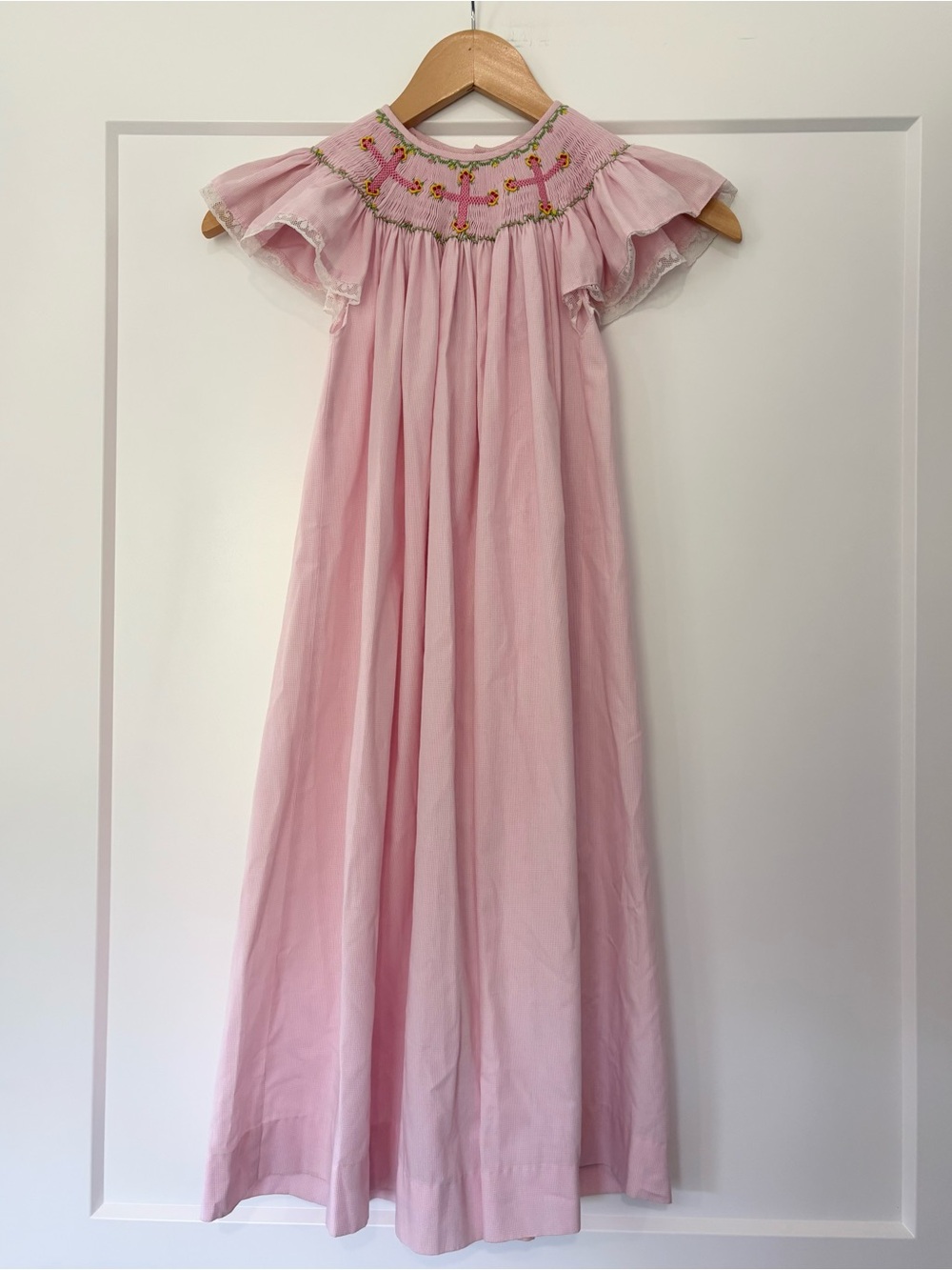 Smocked Religious Cross Flutter Sleeve Dress Girls 7